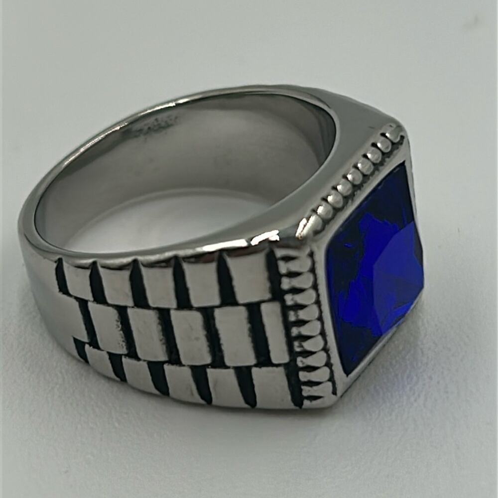 Blue Zirconia Handmade Men's Ring Size 8 NWT